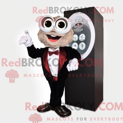 Personnage De Costume De Mascotte Redbrokoly Rust Oyster Habillé D Un Smoking Et De Montres Numériques