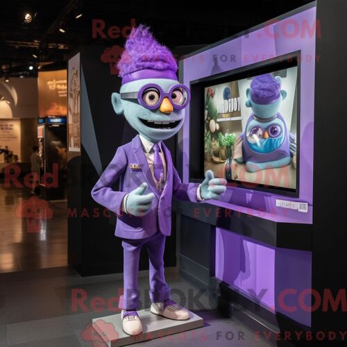 Costume Mascotte Redbrokoly De Lavande Television Personnage Habillé D Un Blazer Et De Montres