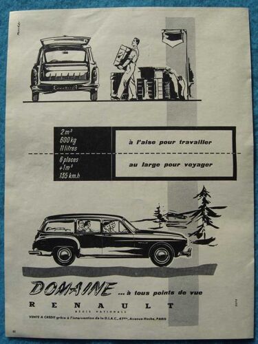 Publicité Papier - Voiture Renault Domaine De 1957