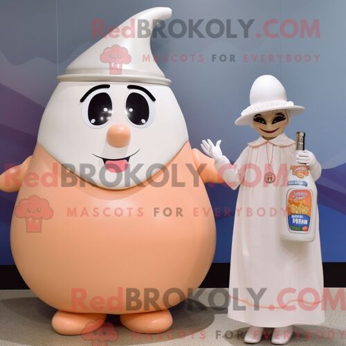 Costume De Mascotte Redbrokoly De Bouteille De Lait De Pêche Habillé Avec Une Robe Taille Empire Et Des Montres