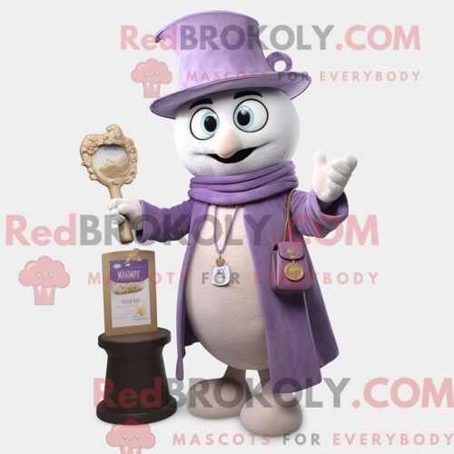Personnage De Costume De Mascotte Redbrokoly De Sablier De Lavande Habillé Avec Un Manteau Et Des Porte-Monnaie