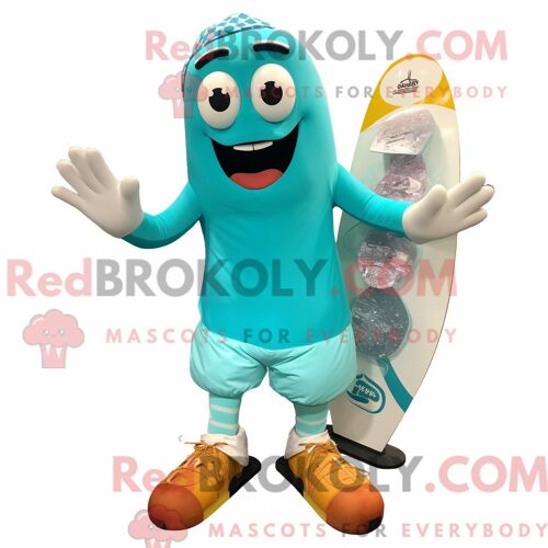 Costume De Mascotte Redbrokoly De Glace Turquoise Habillé Avec Un Short Et Des Lacets De Chaussures