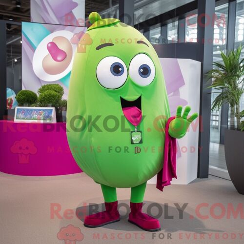 Personnage Mascotte Redbrokoly De Haricot Vert Magenta Habillé Avec Une Chemise En Popeline Et Des Montres
