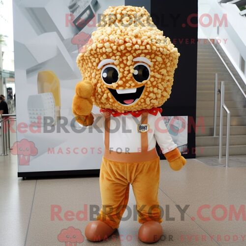 Costume De Mascotte Redbrokoly De Paon Beige Habillé D Une Robe De Cocktail Et D Épingles À Cheveux
