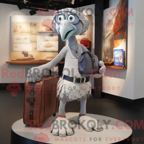 Costume De Mascotte Redbrokoly D Oiseau Dodo Argenté Personnage Habillé Avec Un Pantalon Capri Et Des Portefeuilles