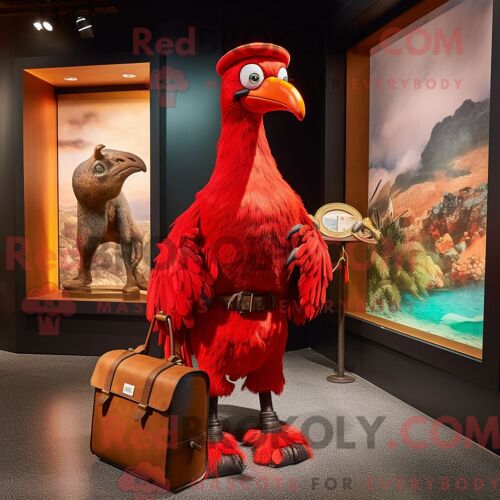 Costume De Mascotte Redbrokoly D Oiseau Dodo Rouge Personnage Habillé Avec Un Pantalon Habillé Et Des Sacs À Main