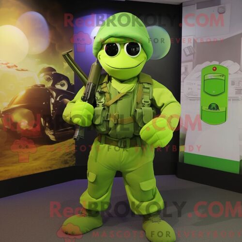 Costume Mascotte Redbrokoly Para Commando Vert Citron Habillé Avec Un T-Shirt Et Des Cravates