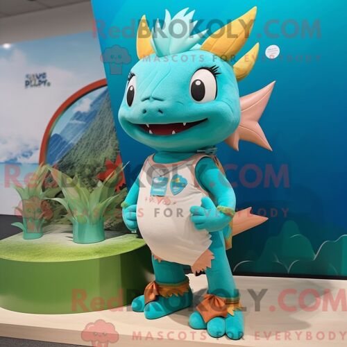 Costume Mascotte Redbrokoly D Axolotls Turquoise Personnage Habillé Avec Un Débardeur Et Des Bracelets