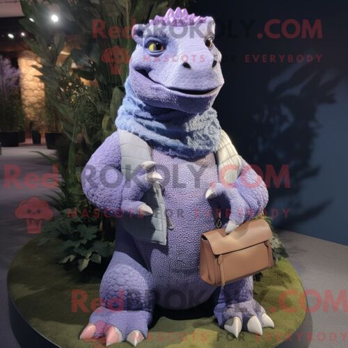 Costume De Mascotte Redbrokoly D Iguanodon De Lavande Personnage Habillé D Un Pull Et De Sacs À Main