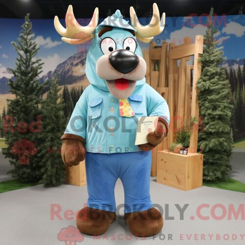 Costume De Mascotte Redbrokoly D Orignal Bleu Ciel Habillé D Un Pantalon En Velours Côtelé Et De Lunettes