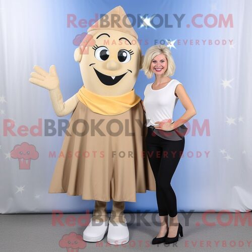 Personnage De Costume De Mascotte Redbrokoly De Fée Des Dents Tan Habillé Avec Une Jupe Crayon Et Des Clips Pour Écharpe
