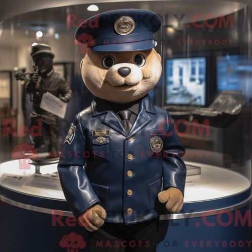 Costume De Mascotte Redbrokoly De Bracelet Bleu Marine Personnage Habillé D Une Veste En Cuir Et De Chapeaux