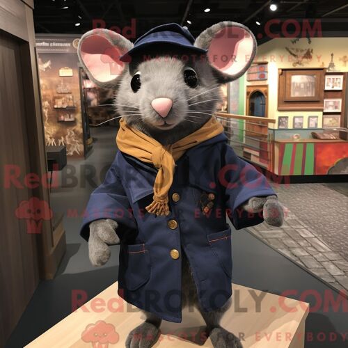 Costume Mascotte Redbrokoly De Rat Bleu Marine Habillé D Un Jegging Et D Un Châle