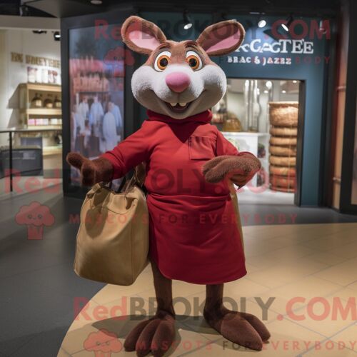 Costume De Mascotte Redbrokoly De Ratatouille Marron Habillé D Un T-Shirt À Manches Longues Et De Sacs Messager