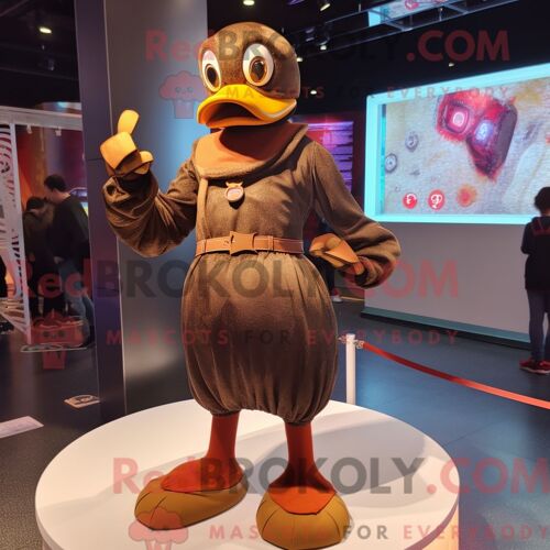 Costume De Mascotte Redbrokoly De Canard De Barbarie Marron Personnage Habillé D Un Legging Et De Coussinets De Pieds