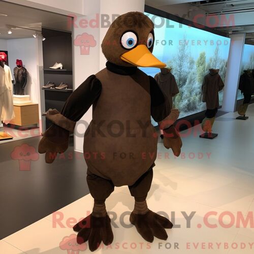 Costume De Mascotte Redbrokoly De Canard De Barbarie Marron Personnage Habillé D Un Legging Et De Coussinets De Pieds
