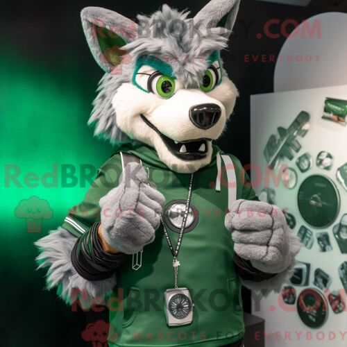 Costume De Mascotte Redbrokoly Green Say Wolf Habillé Avec Un T-Shirt Graphique Et Des Montres-Bracelets