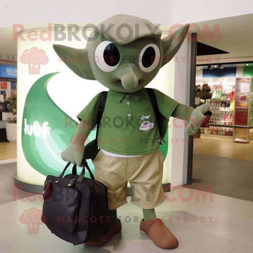 Personnage De Costume De Mascotte Redbrokoly Olive Manta Ray Habillé Avec Un Polo Et Des Portefeuilles