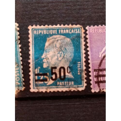 Timbre France N°219 50c Sur 75c Bleu Pasteur