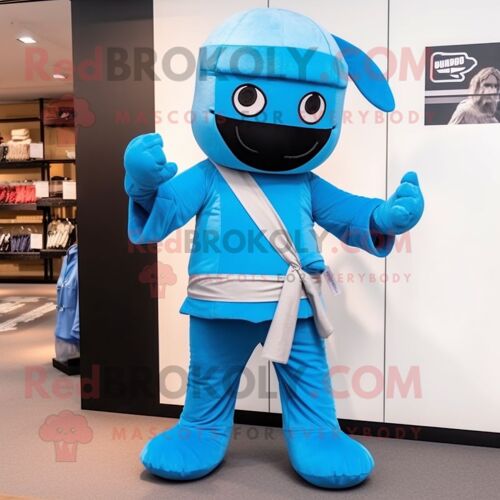 Personnage De Costume De Mascotte Redbrokoly De Ninja Bleu Ciel Habillé D'un Gilet Et De Noeuds Papillon