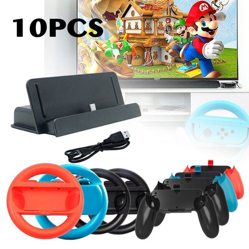 Nintendo Switch Joy-Con Accessoires, Volants Et Grip Joy-Con Switch, Switch Chargeur, 10 Pièces
