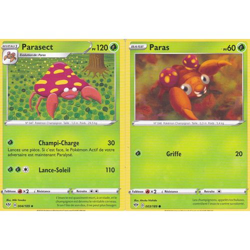 2 Cartes Pokemon - Parasect - 4/189 + Paras - 3/189/ - Épée Et Bouclier 3 Ténèbres Embrasées