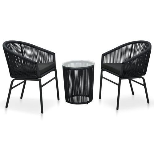 Ensemble De Bistro 3 Pcs Avec Coussins Rotin Pvc Noir