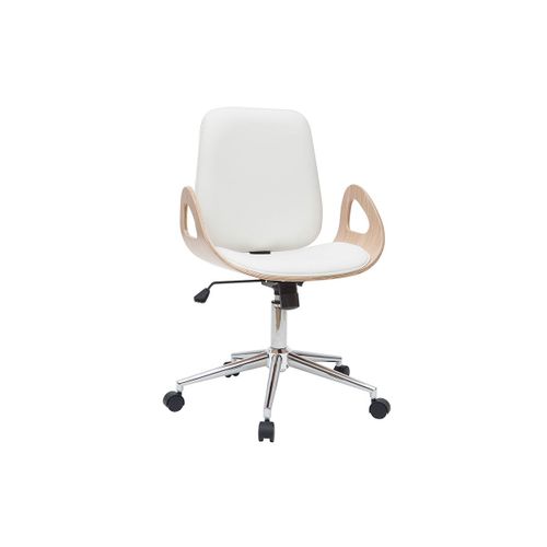 Fauteuil De Bureau Design Blanc Et Bois Clair Glory