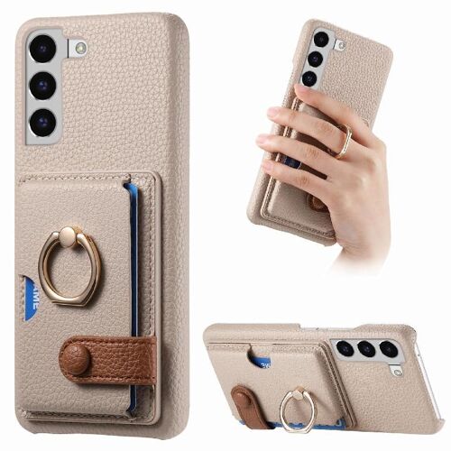 Étui Pour Samsung Galaxy S22 Cuir Texturé Premium Fentes Pour Cartes Support D'anneau - Couleur Kaki