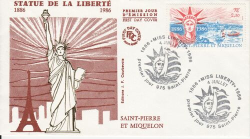Enveloppe 1er Jour St Pierre & Miquelon 1986 Miss Liberty