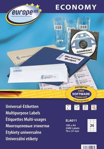 europe100 - 70 x 37.1 mm 2400 unités (100 feuille(s) x 24 étiquettes / encarts pour CD/DVD