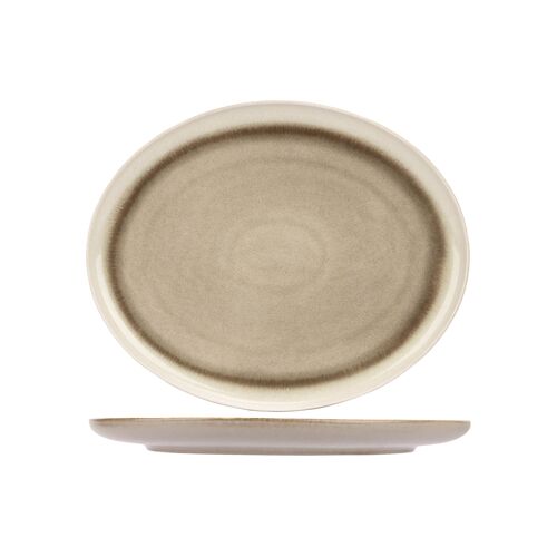 Lot De 2 Assiettes Ovale En Céramqiue, Vert, 31x25,5x2,5 Cm