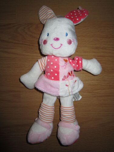 Doudou Lapin Nicotoy Kiabi En Robe Rose À Pois Rayures Abricot Orange