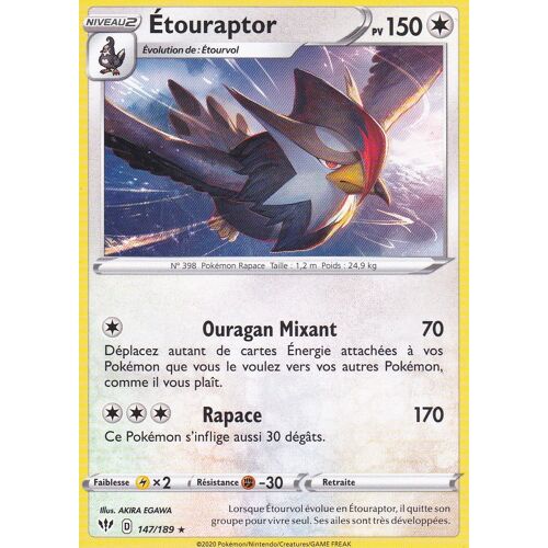 Carte Pokemon - Étouraptor - 147/189 - Rare - Épée Et Bouclier 3 Ténèbres Embrasées