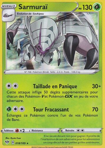 Carte Pokemon - Sarmurai - 18/189 - Holo-Rare - Épée Et Bouclier 3 Ténèbres Embrasées