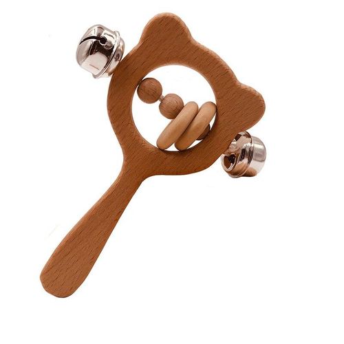 Hêtre En Bois Hochet Ours Main Dentition Anneau En Bois Bébé Hochets Peut Mâcher Des Perles Jouer Gymnastique Montessori Poussette Jouet Jouets Éducatifs