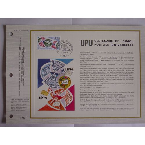 Feuillet Philatelique Cef 287 - Union Postale Universelle