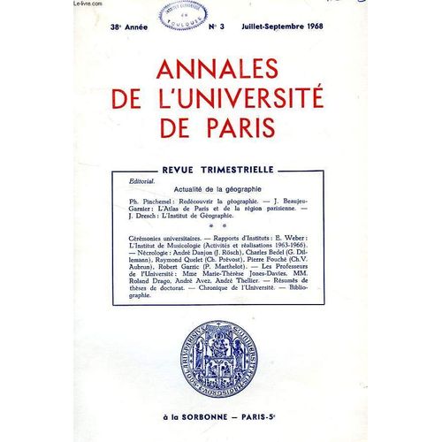 Annales De L'universite De Paris, 38e Annee, N° 3, Juillet-Sept. 1968