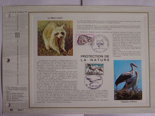 2 Feuillets Philatéliques Cef 234 Et 234 S (N° 51 Soie) : Protection De La Nature : Raton Laveur Et Cigognes D'alsace.
