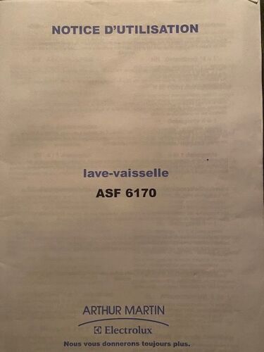 Notice Utilisation Lave-Vaisselle Arthur Martin Asf 6170