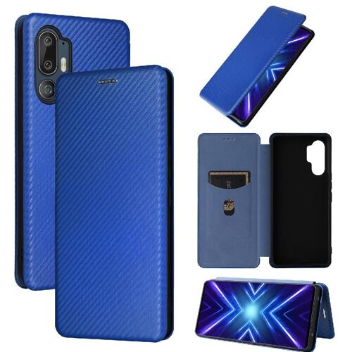 Flip Étui Pour Htc U24 Pro Coque En Cuir Folio Flip Insertion De Carte Protection Complète Avec Porte-Cartes Kickstand Fibre De Carbone Magnétique - Bleu