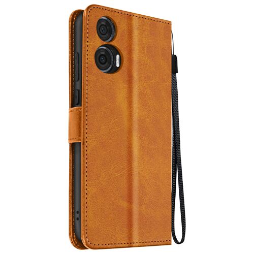 Étui pour Motorola Edge 50 Fusion Dragonne Clapet Support Portefeuille Marron clair