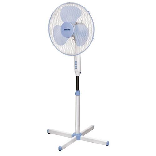 MPM Ventilateur sur Pied silencieux et oscillant, Diamètre de 40 cm, 3 vitesses de rotation, Angle ajustable, Blanc et Bleu