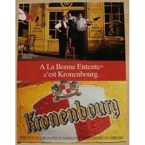 Publicité Papier - Bière Kronenbourg, Café La Bonne Entente À Pontoise De 1994