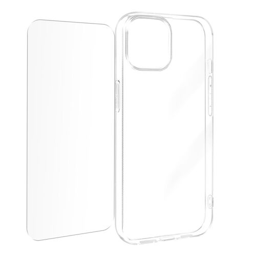 Coque pour iPhone 15 Plus Silicone Gel et Verre Trempé 9H Transparent