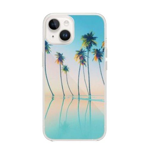 Coque pour iPhone 13/14 en Résine Palmiers BigBen Connected Bleu clair