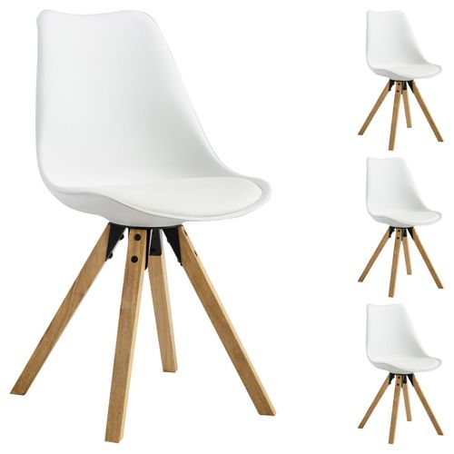 Lot De 4 Chaises De Salle À Manger Tyson Style Scandinave Design Nordique Piètement Bois Massif, Siège Coque En Plastique Blanc