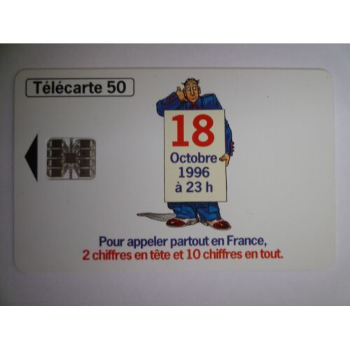 Télécarte France Telecom 50 Unités 1996 Pour Appeler Partout En France, 2 Chiffres En Tête Et 10 Chiffres En Tout