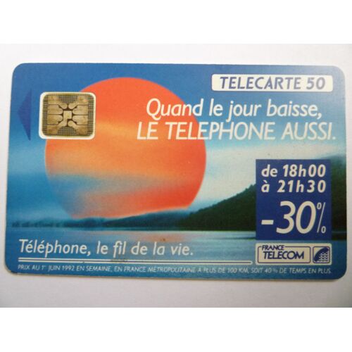 Télécarte France Telecom 50 Unités 1992 Quand Le Jour Baisse, Le Téléphone Aussi