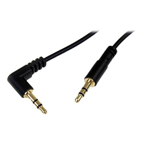 StarTech.com Câble audio slim Mini-Jack 3,5 mm vers Mini-Jack 3,5 mm coudé à angle droit de 1,8 m - M/M - Câble audio - mini-phone stereo 3.5 mm mâle pour mini-phone stereo 3.5 mm mâle - 1.8 m - noir - connecteur coudé - pour P/N: SV231DVGAU2A...
